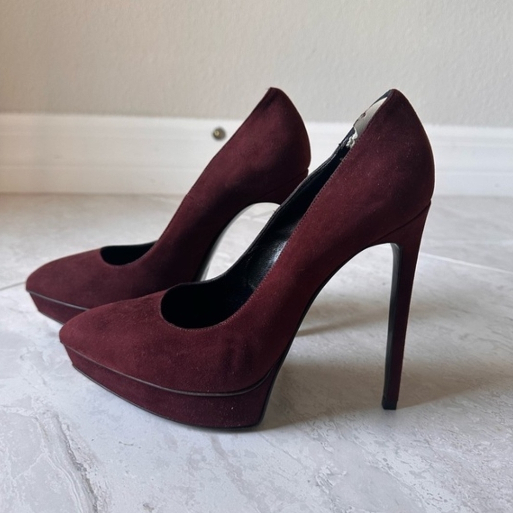 Saint Laurent Burgundy Suede Platform Stiletto Pumps